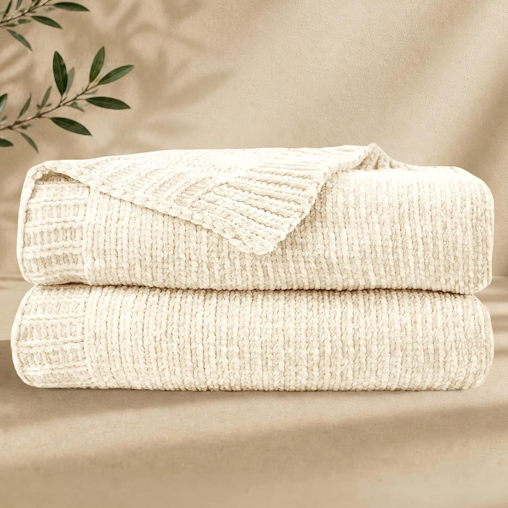 Chenille Throw Blanket for Couch, Cozy Soft Blanket Lightweight Decorative Th...