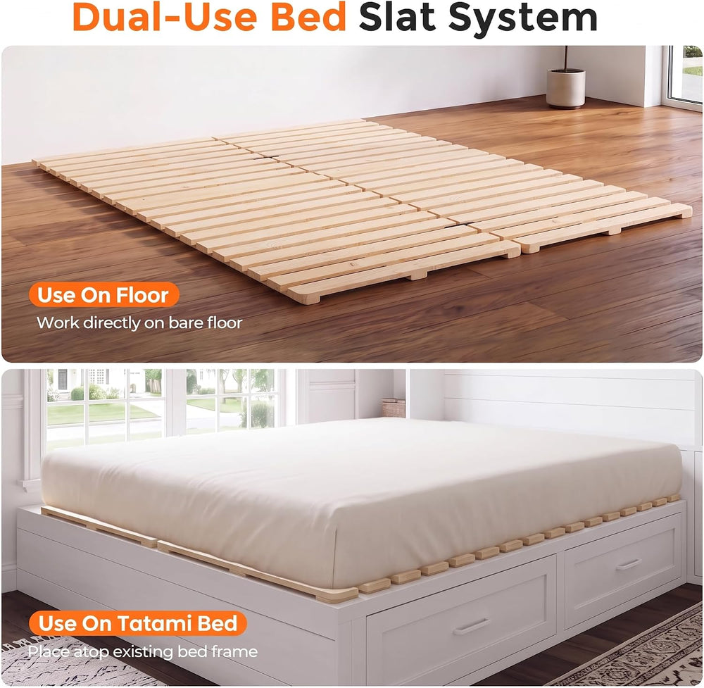Japanese Bed Frame,Queen Foldable Tatami Floor Bed Frame,Futon Frame