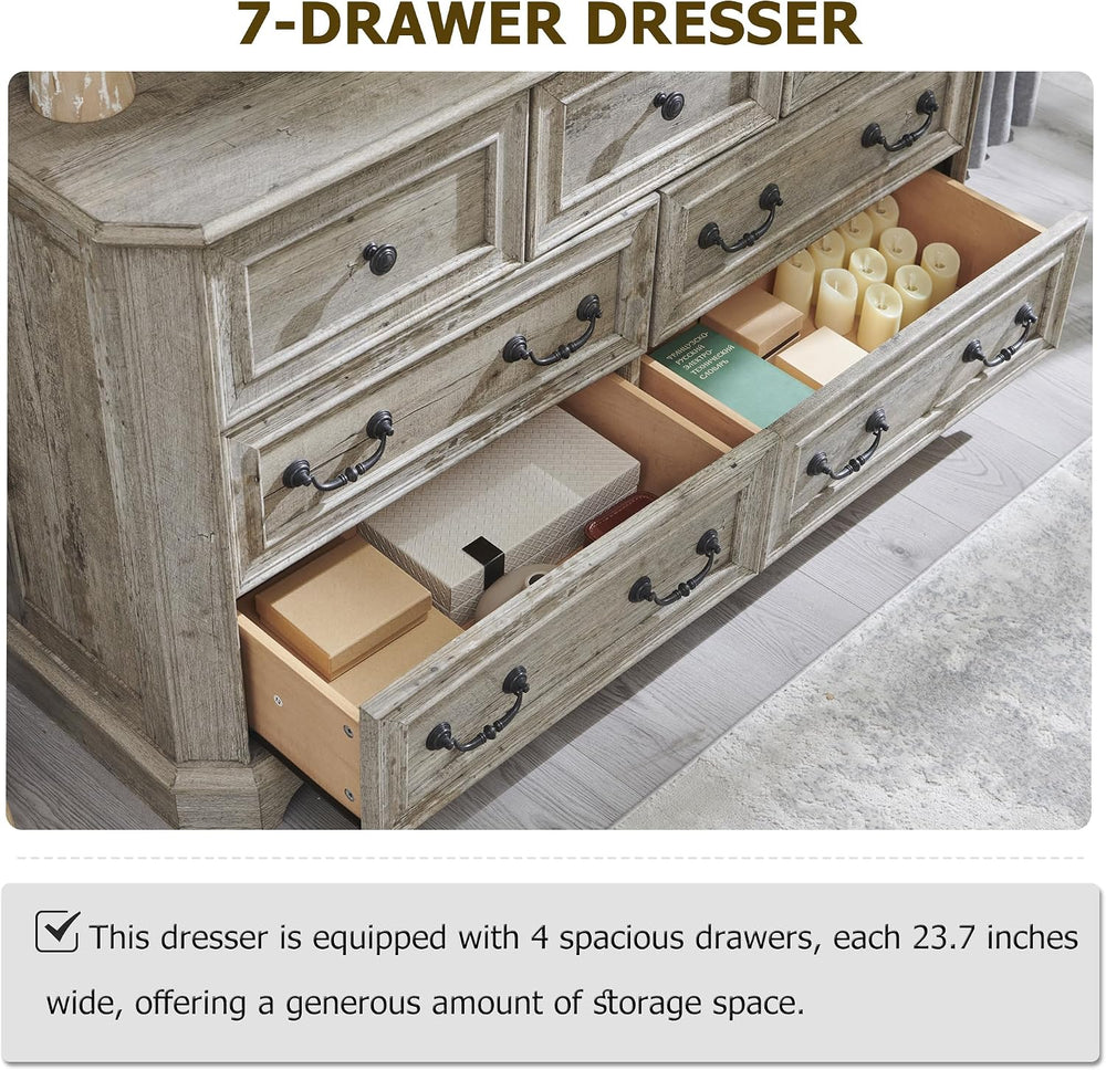 T4TREAM Farmhouse 7 Drawers Dresser for Bedroom, 54" Wide Wood Rustic Ch...