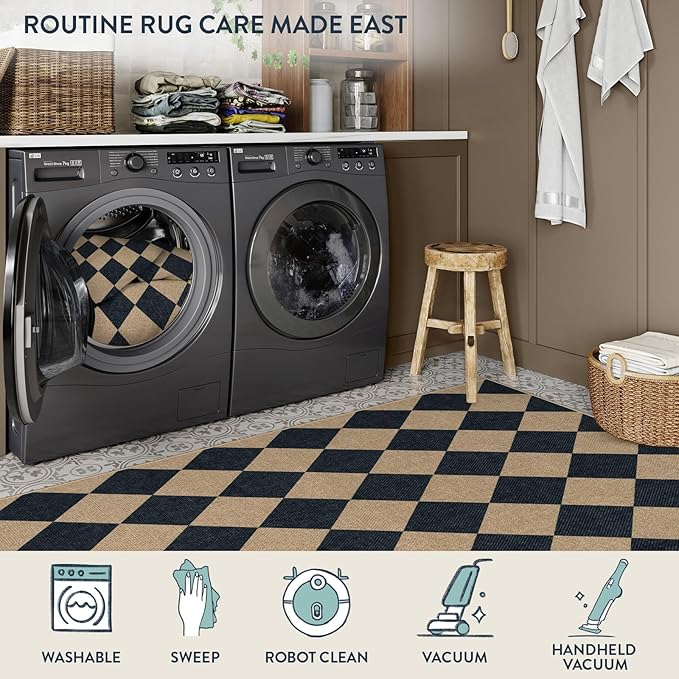 Lahome Colette Checkered Easy Jute Kitchen Rug, 2x3 Front Door Mat Non Slip - Image 4