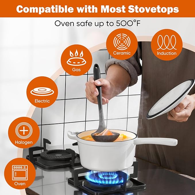 Homikit Small Cast Iron Pot, 1 Quart Enameled Cast Iron Sauce Pan - Image 5