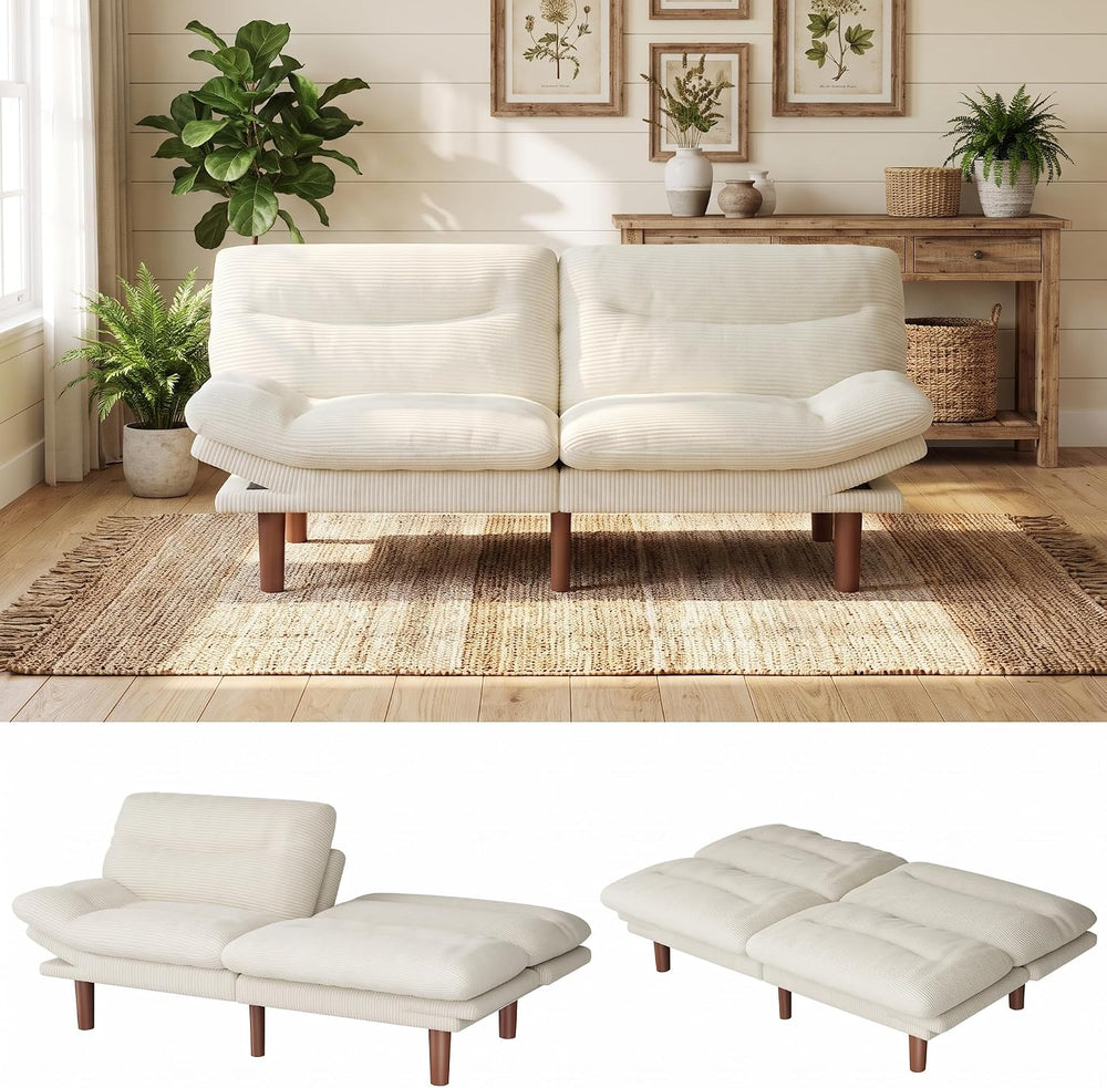 Marsail 75" Futon Sofa Bed, Small Convertible Sleeper Couch, Cream White