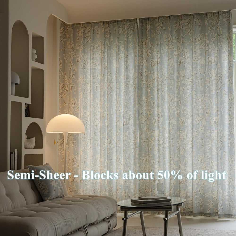 VisionaryHomeDesign Pinch Pleat Floral Linen Curtains, Memory Trained, Flower...