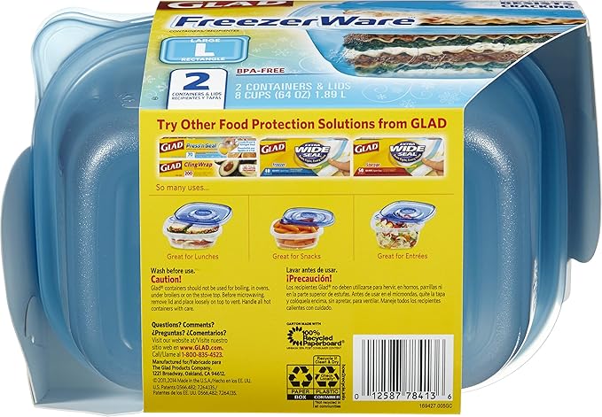 Glad Gladware Freezerware Food Storage Containers, Large Rectangle Holds 64 - Image 3