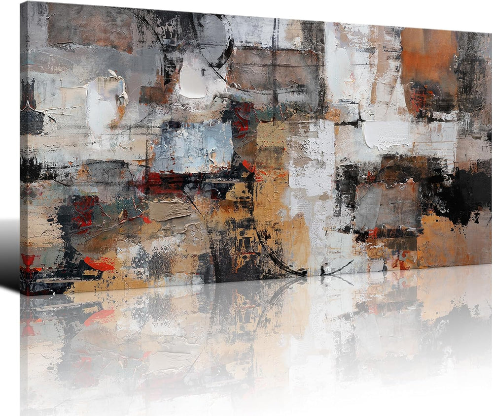 Pogusmavi Abstract Canvas Wall Art, Modern Minimalist Painting, Brown Room De...