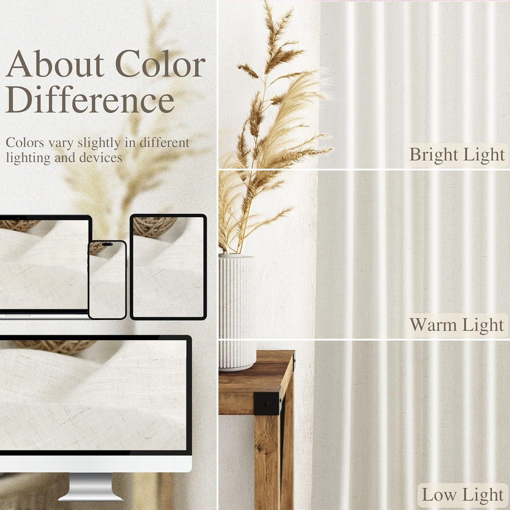 Extra Long Curtains 120 inch Length 2 Panels Back Tab Neutral Farmhouse Drape...