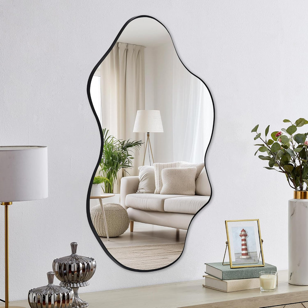 Irregular Black Bathroom Wall Mirror 24x36 Inch,Decorative Mirrors