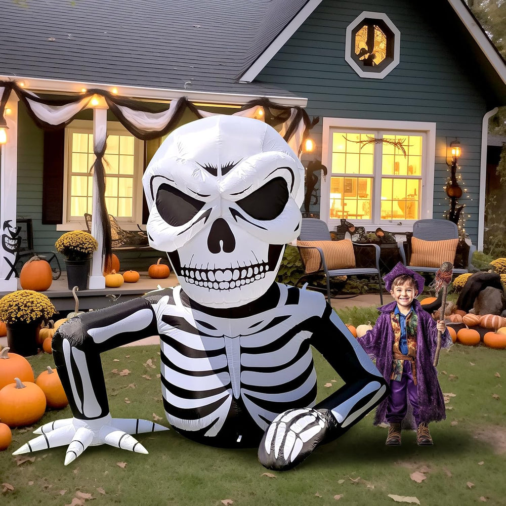 WBHome 6 Ft Halloween Inflatable Half Body Skeleton Skull Decorations, Day of...
