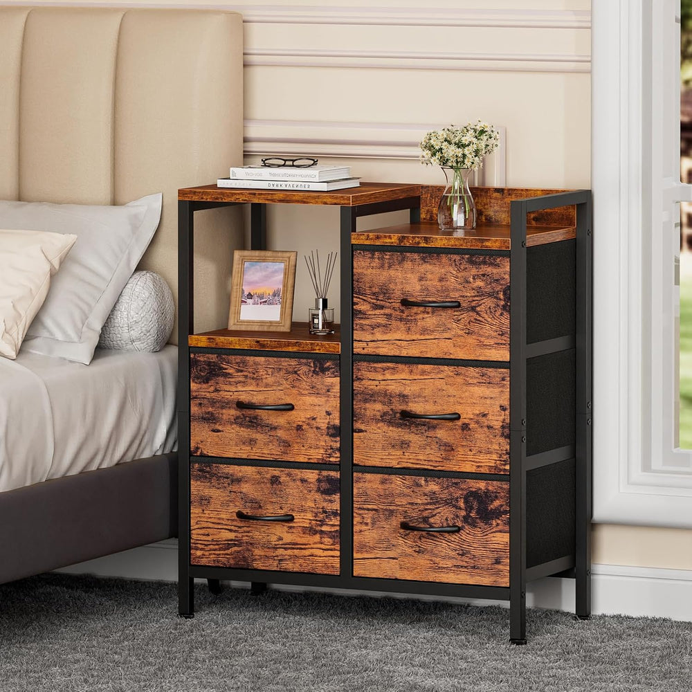 Rustic Brown Dressers for Bedroom, 5 Drawer Dresser for Closet
