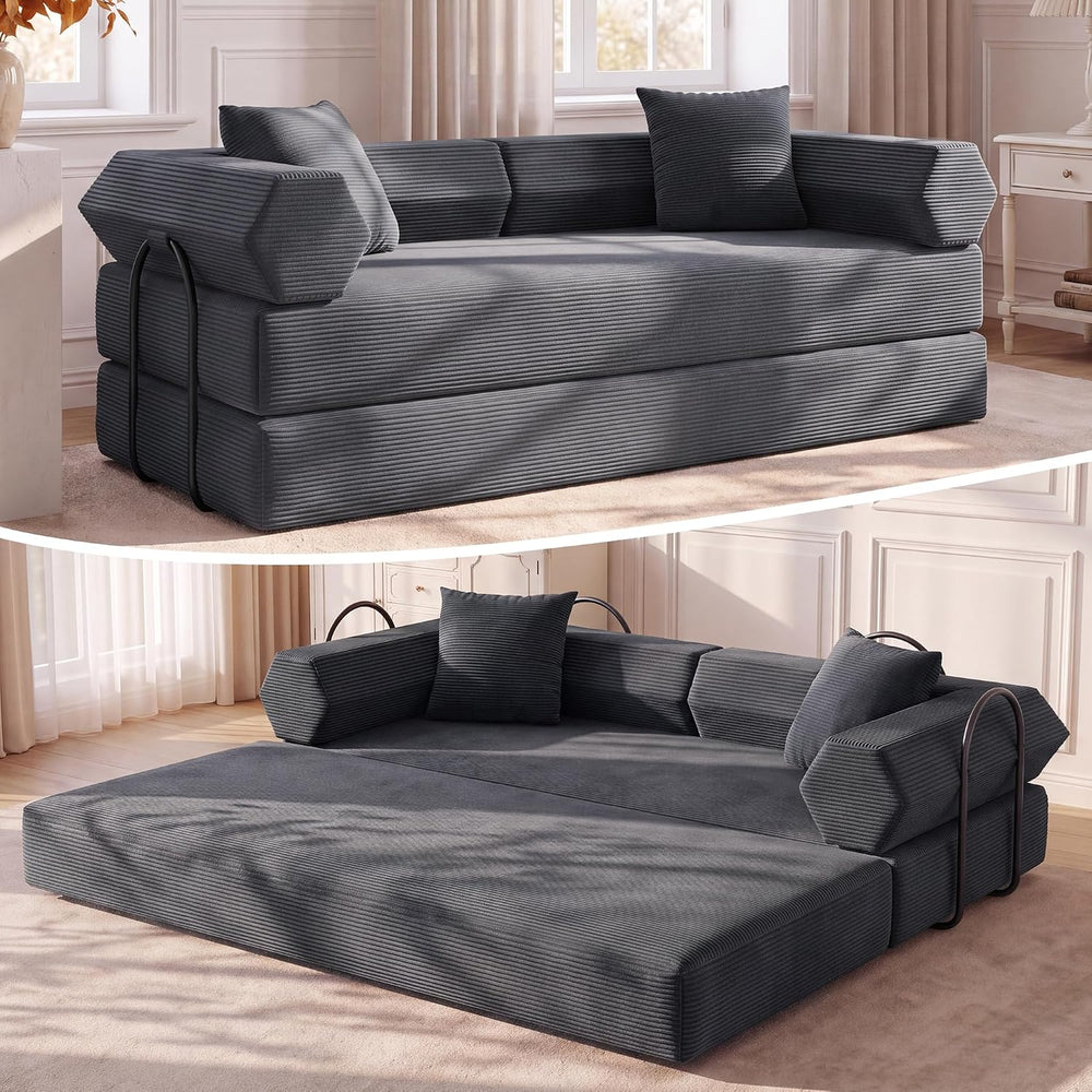 79" Convertible Futon Sofa Bed, Boneless Couch for Living Room | Dark Gray