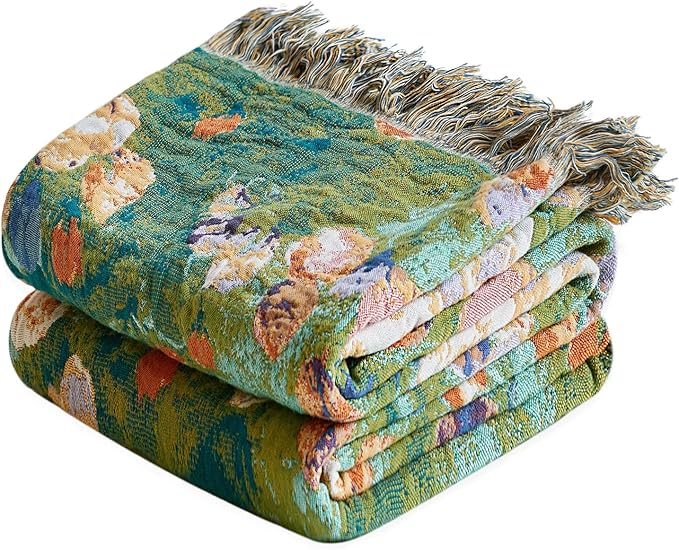 MSGKV Boho Throw Blanket for Couch Cotton Floral Blanket 50"x60" for Sofa Chair by MSGKVHomeTextiles