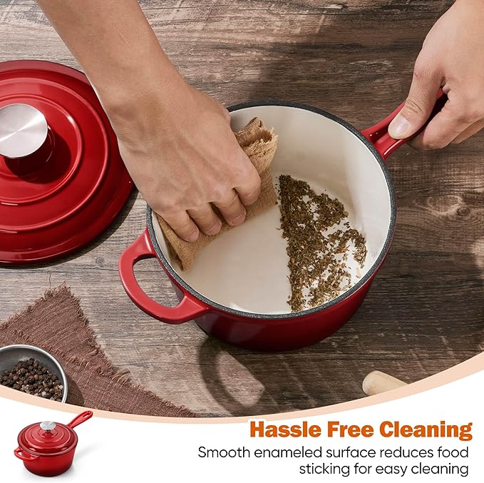 Homikit Small Sauce Pan with Lid, 2QT Enameled Cast Iron Saucepan, Enamel Cast - Image 6