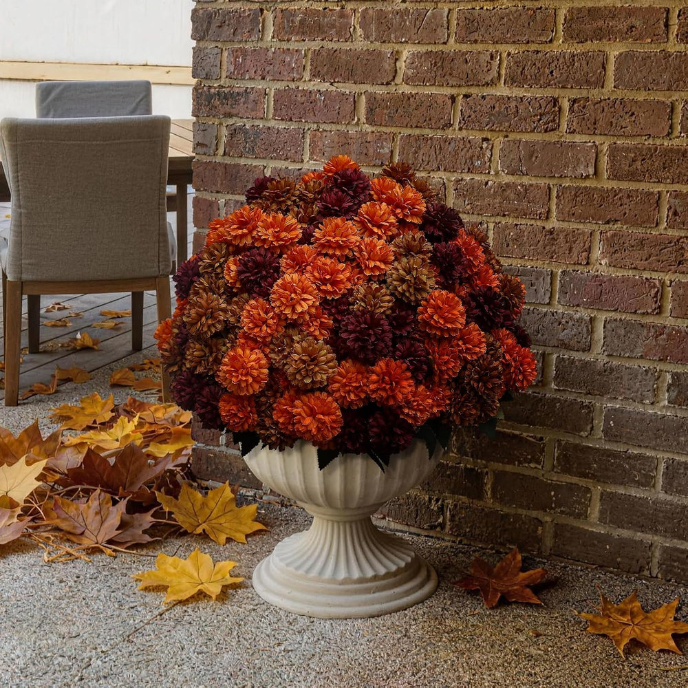 12 Bundles Artificial Fall Mums Outdoor Flowers, UV Resistant Faux Autumn Dai...