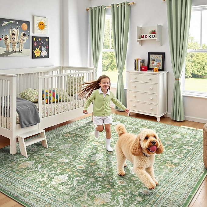 Lofus 6x9 Area Rug for Living Room, Light Green Washable Area Rugs - Image 6