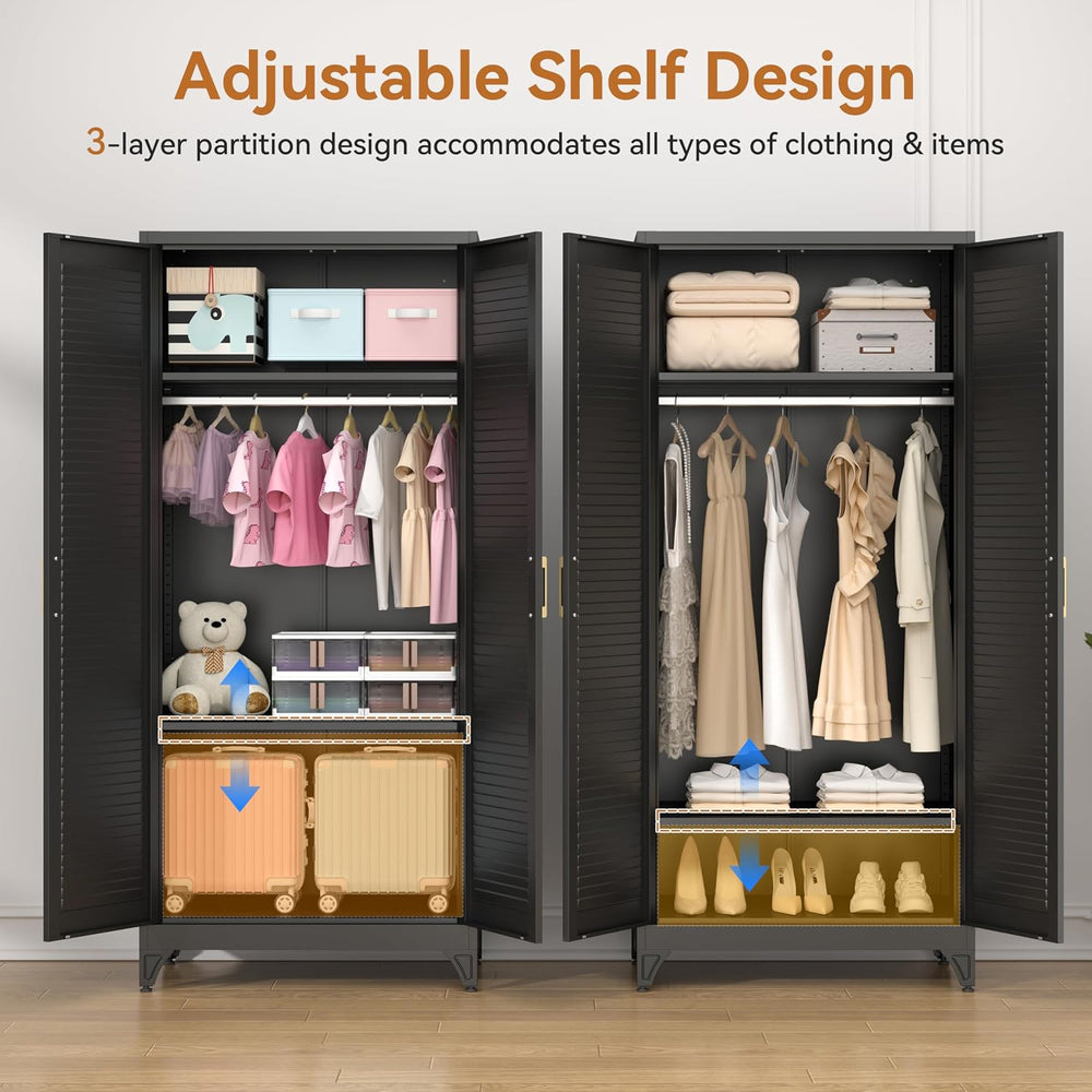 71" Tall Metal Armoire Wardrobe Closet with 2 Doors
