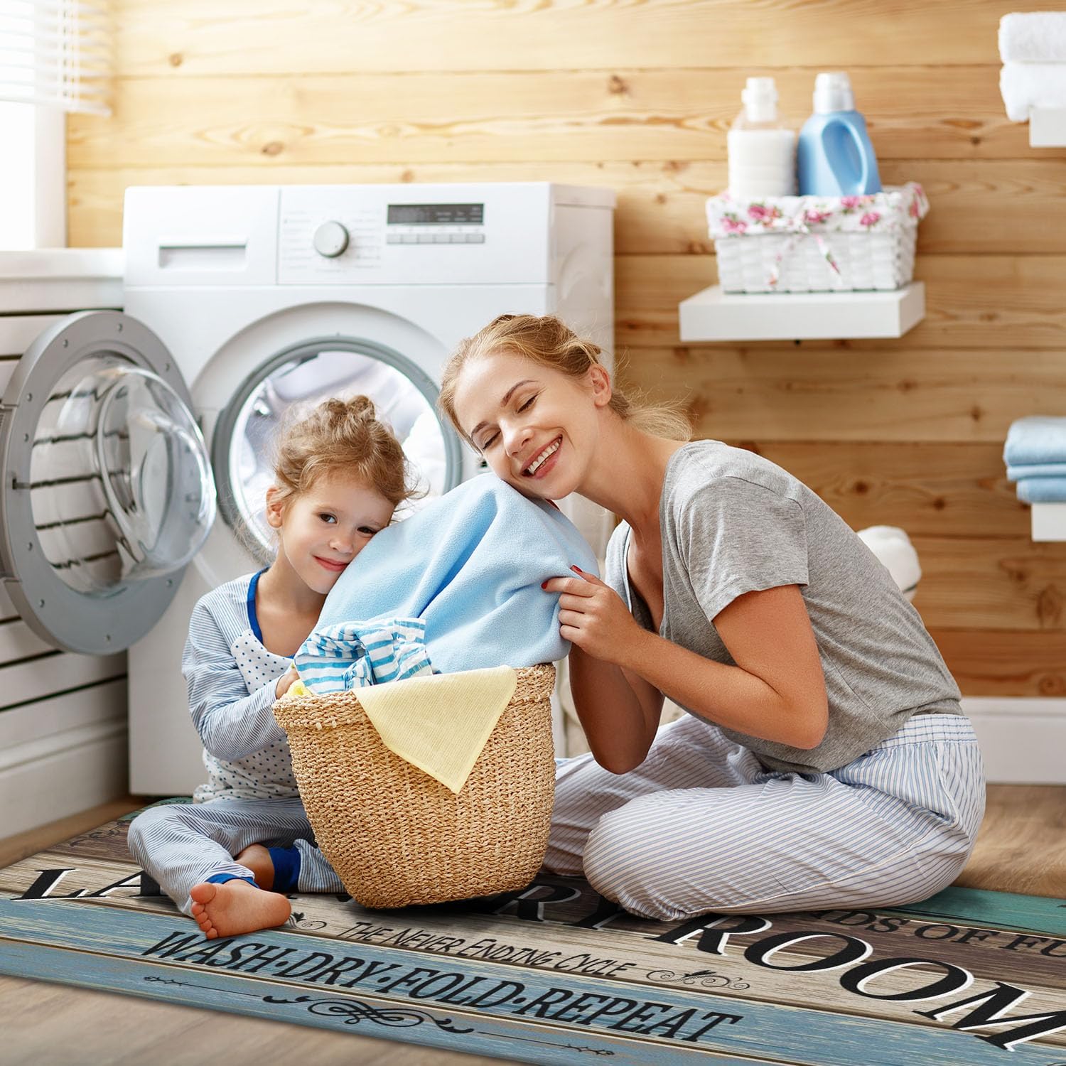 Non Slip Laundry Room Rug - Farmhouse Kitchen Floor Mat -Laundry Room Rug- Runner Decor -Washable Floor Carpet for Washroom Mudroom Kitchen Bathroom Hallway-20 x48