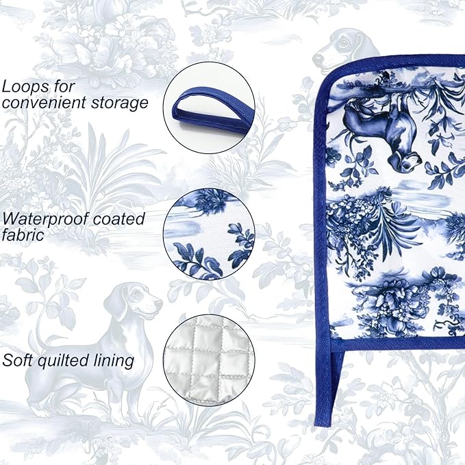 FYSUIMU 4Pcs Chinoiserie Dachshund Oven Mitts and Pot Holders Set Heat - Image 3