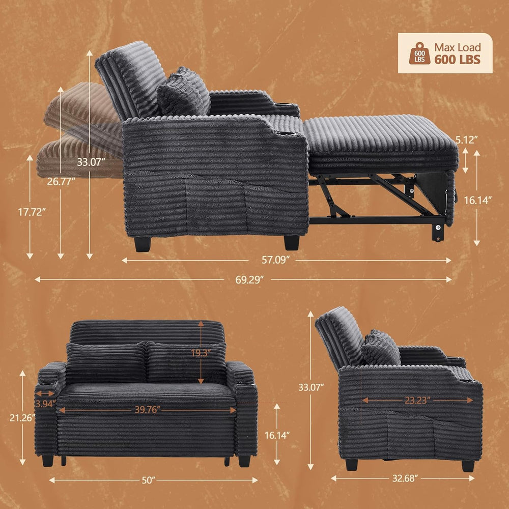 VINGLI Loveseat Sleeper Sofa Couch with Pull Out Chair Bed for Living Room