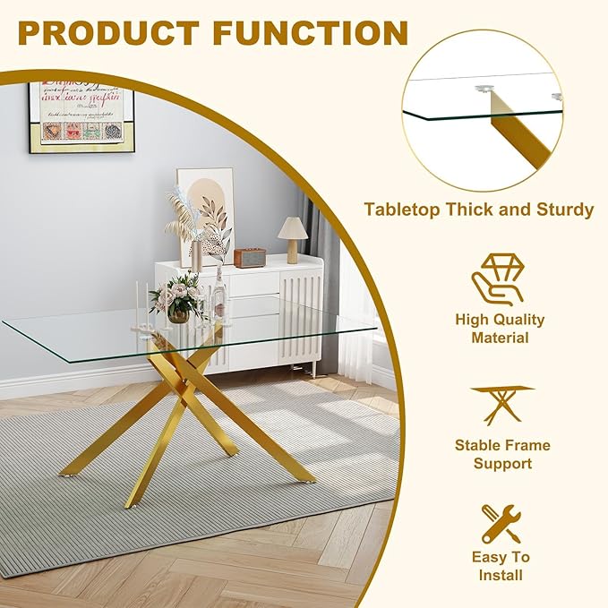 51 Inch Glass Dining Table Set for 4, Rectangular Glass Kitchen Table with 4 ...