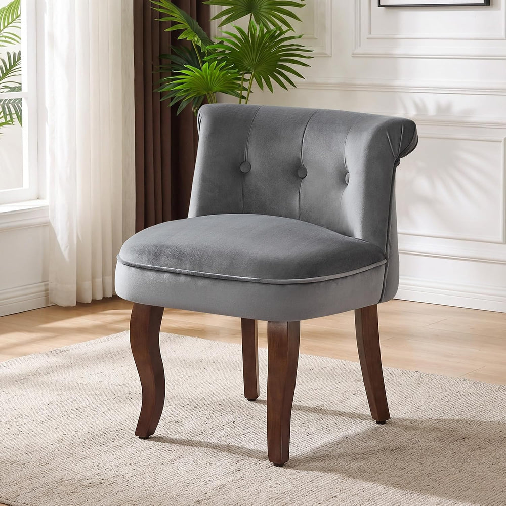 Velvet Vanity Chair with Back, Upholstered Makeup Vanity Stool, Grey