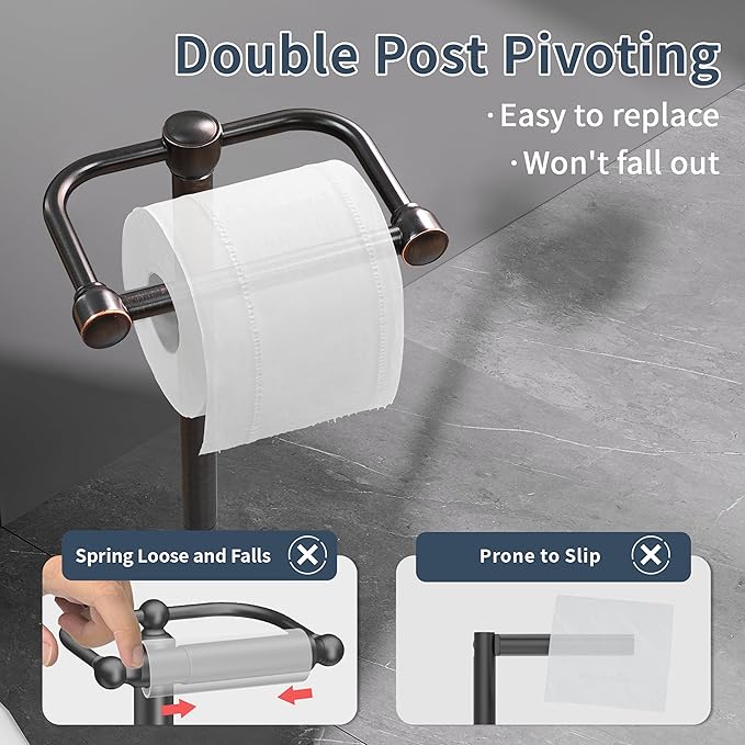 RARXTR Toilet Paper Holder Stand, Post Pivoting Design Free Standing Toilet - Image 3