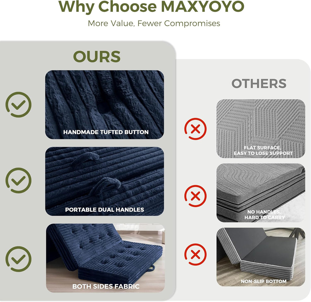 MAXYOYO Folding Sofa Couch Bed, 6 Inch Tri-Fold Floor Sofa Bed, Folding Mattr...