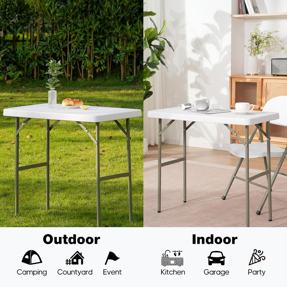 2.7ft Rectangular Folding Table for All-Occasion, Foldable Table with HDPE Ta...