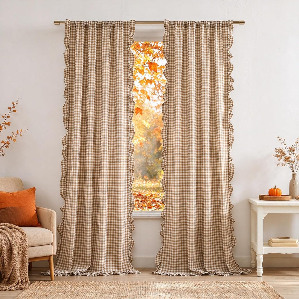 ZJDECOR Brown White Buffalo Plaid Curtains 84 Inches Long for Bedroom