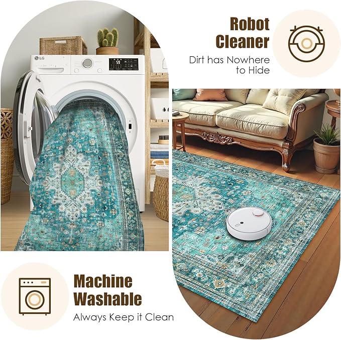 Washable Area Rug 6' x 9' Vintage Traditional Persian Mat - Image 7