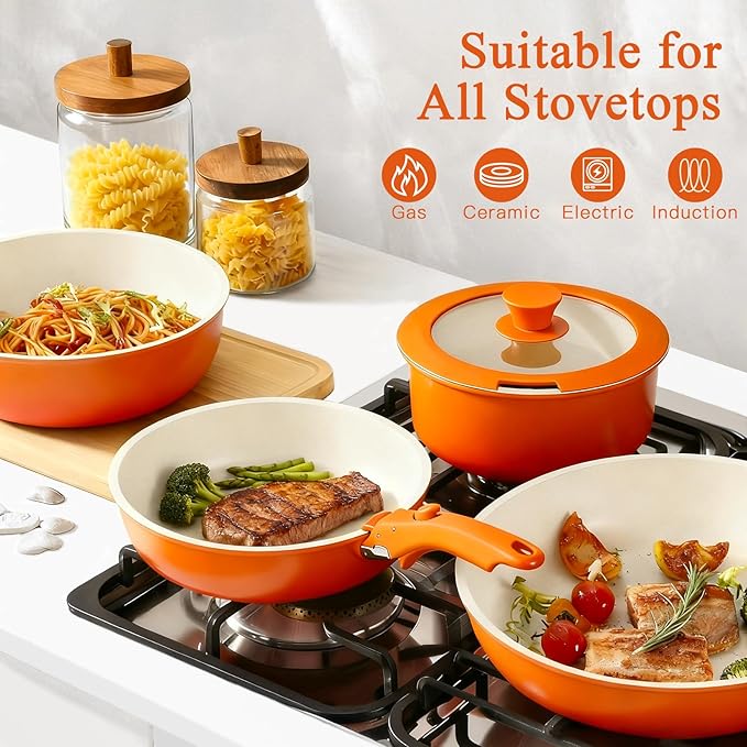 GIPP 11pcs Pots and Pans Set Non Stick, Nonstick Cookware Set Detachable Handle