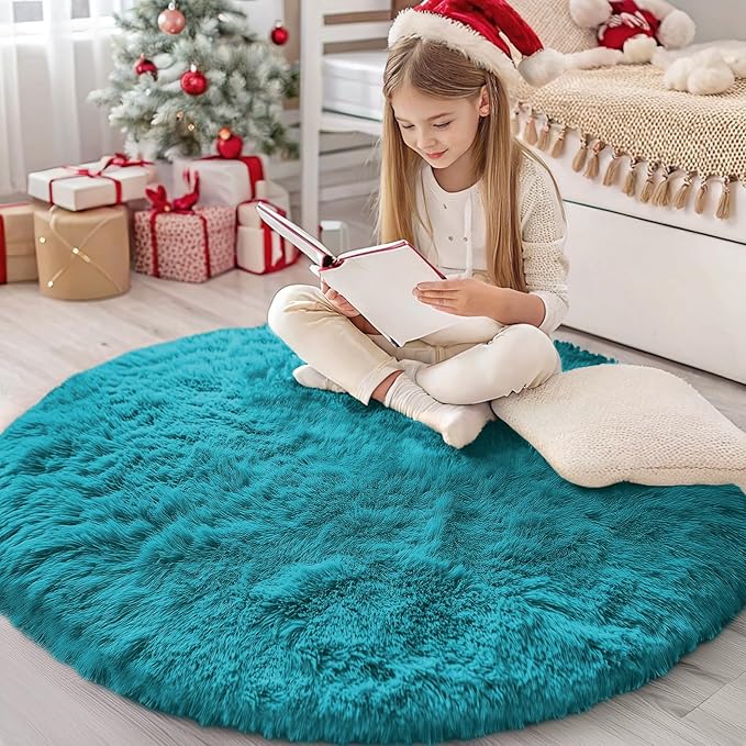OLANLY Teal Round Rugs for Bedroom by OLANLY
