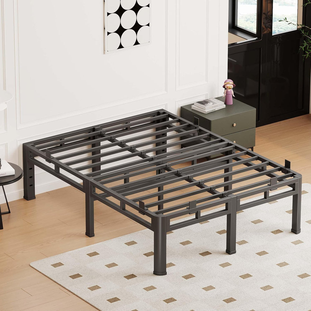 King Size Bed Frame,18 Inch Metal Heavy Duty Double Layer Platform Black