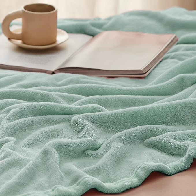 Bedsure GentleSoft Sage Green Fleece Blankets Queen Size - Image 4