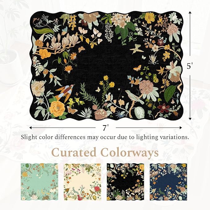 Rugflix Scalloped Floral Rug for Entryway, 2x3 Washable Non-Slip Kitchen Area - Image 2