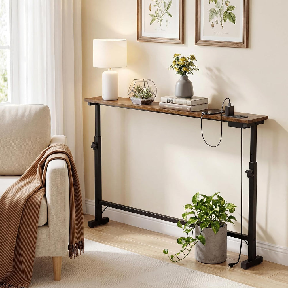 39.4" Sofa Table Behind Couch Table with Adjustable Height & Power O...