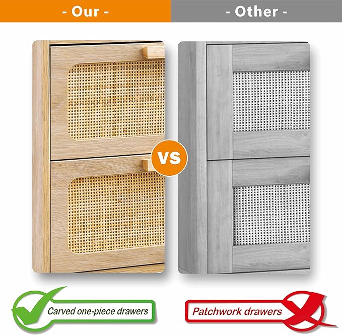 Rattan Nightstand,Boho Bedside with Storage,End Table,Side Table with 2 Hand ...