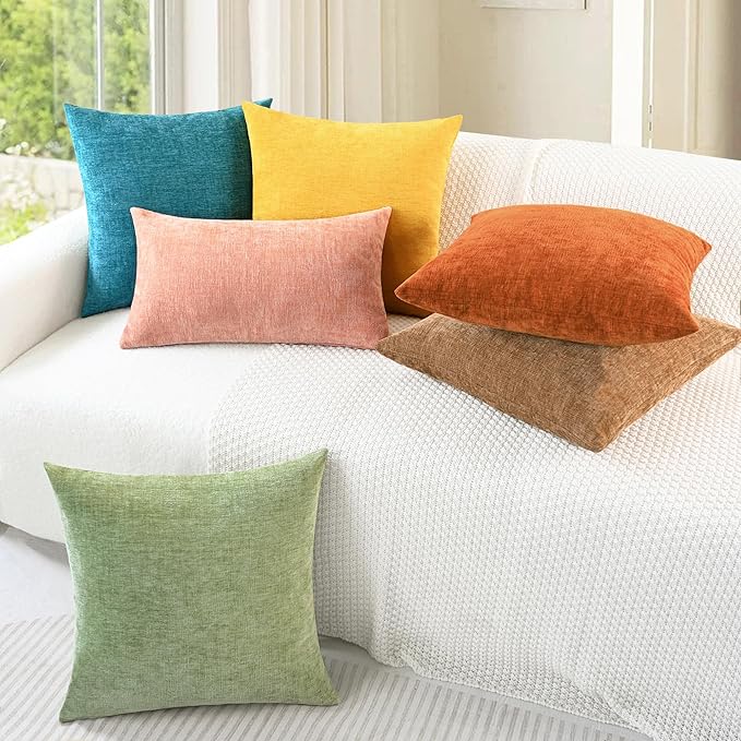 CaliTime Throw Pillow Covers Decorative 24 X 24 Inches Pack of 2 Cozy Chenille - Image 4