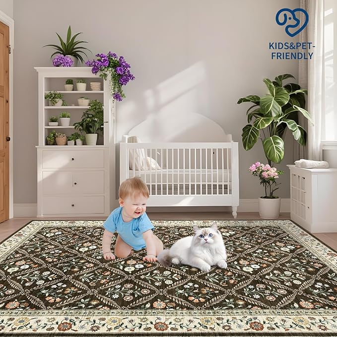 Runner Rug for Hallway Entryway 2.5x8 Farmhouse Floral Non-Slip Machine - Image 8