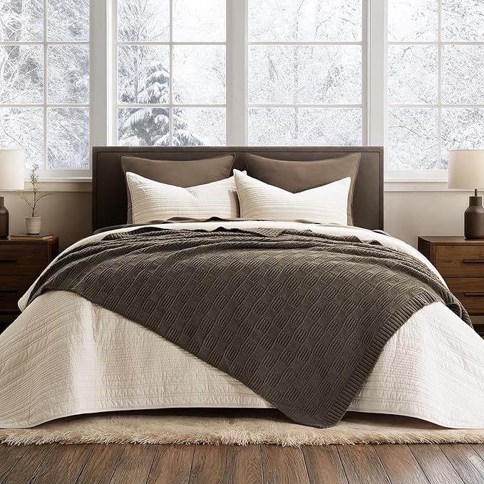 EVERGRACEHOME Modern Checkered Chenille Throw Blanket, Soft Cozy Plaid Knitted
