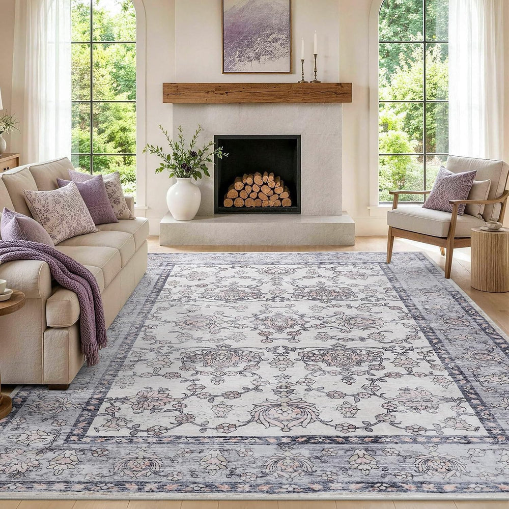 6x9 Washable Non-Slip Area Rug for Living Room(Gray Purple)