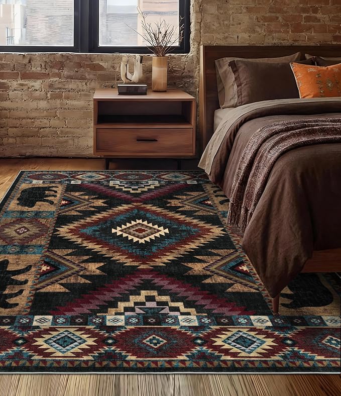 YIHOUSE Rustic Cabin Area Rug for Bedroom 5x7, Machine Washable Lodge Bear Rug - Image 4