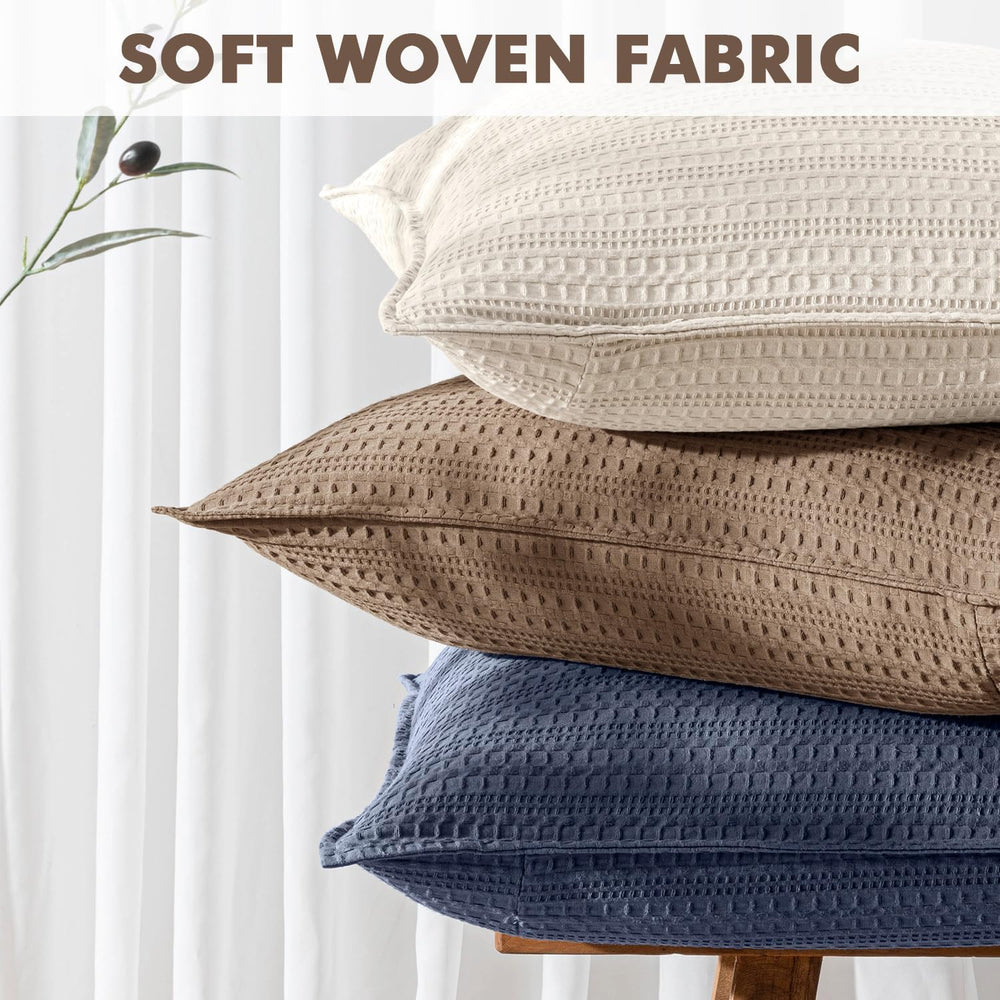 Decorative Waffle Pillow Shams King Size 20x36 Oatmeal 2 Pack