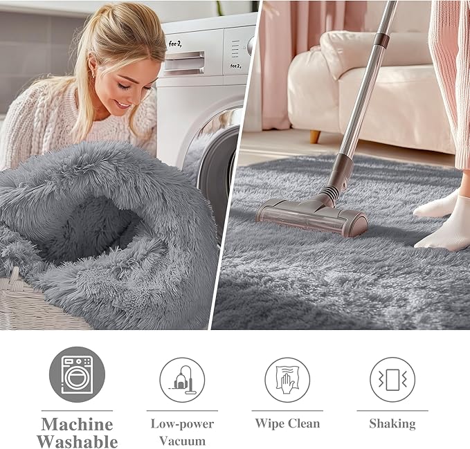 OLANLY Light Grey Round Rugs for Bedroom - Image 3