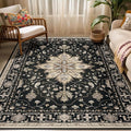 Area Rugs 5'x7' Washable Non-Slip, Floral Vintage Distress Print Pattern by RELEANY