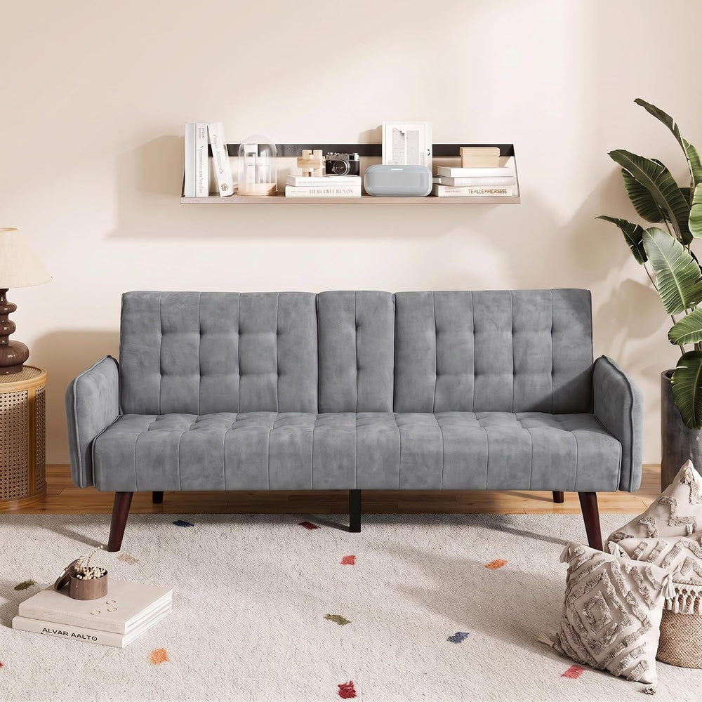 72" Futon Sofa Bed, Convertible Sleeper Sofa with Cup Holder, Gray