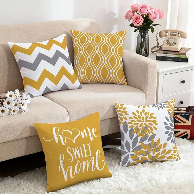 Hexagram Geometric Yellow Pillow Covers 18x18 Set of 4, Decorative Outdoor Boho - Image 5