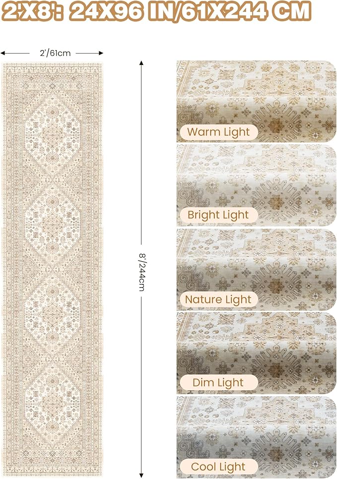 Runner Rug 2x8 Runners for Hallways Non Slip Washable, Vintage Hallway Runner - Image 2