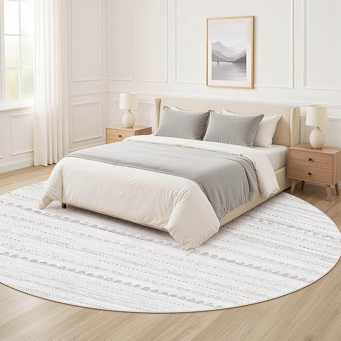 Nakagishi Round Rug Boho Area Rugs: 5x5 Washable Large Circle Neutral Soft - Image 8