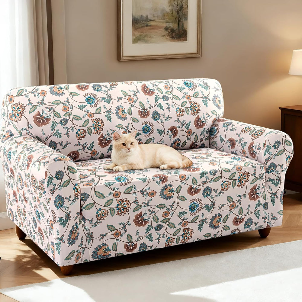 H.VERSAILTEX Printed Loveseat Covers 2 Cushion Couch Covers for Sofa Floral P...
