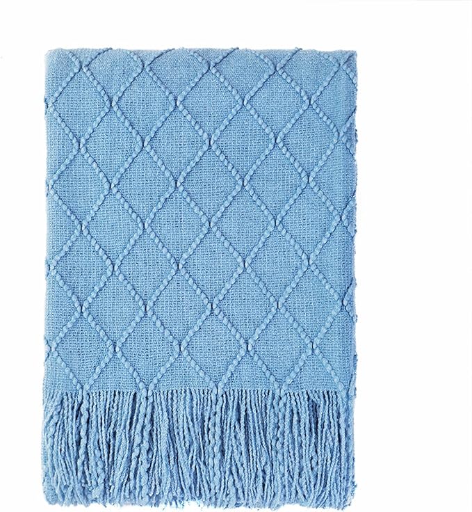BOURINA Blue Throw Blanket 60x80 Inches Throw Textured Solid Soft Sofa Throw by BOURINA